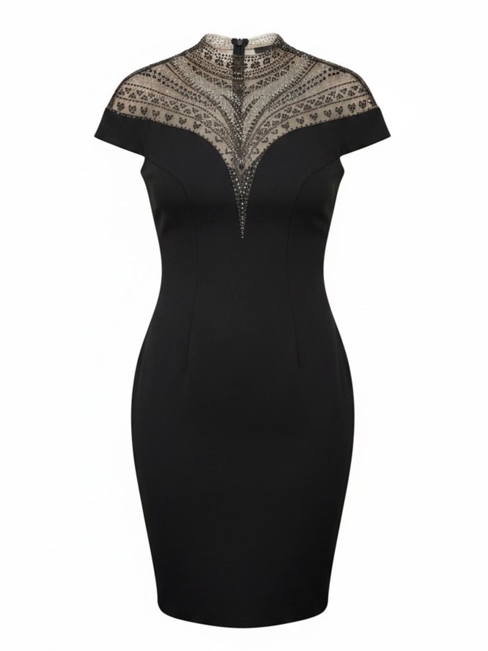 Beautiful Fitted Black-Detail Sheath Dress